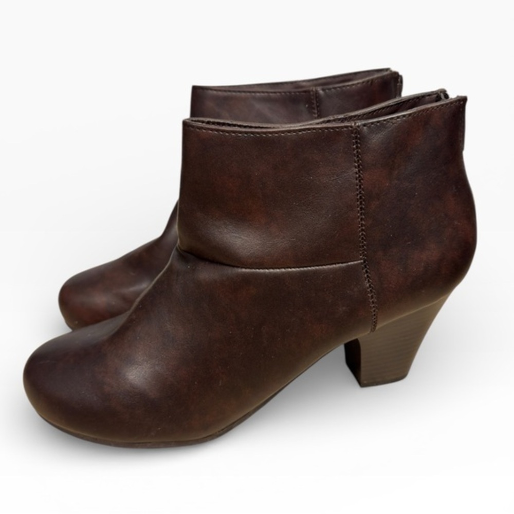 Apri Italian Shoemakers Brown Faux Leather Ankle Booties Womens 10 Heeled Zips